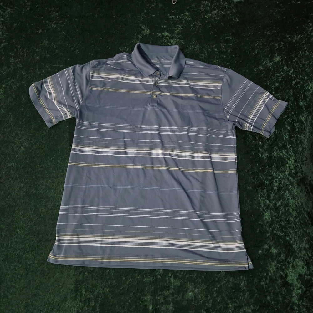 Nike Men's Polo in Blue with White and Yellow Stripes